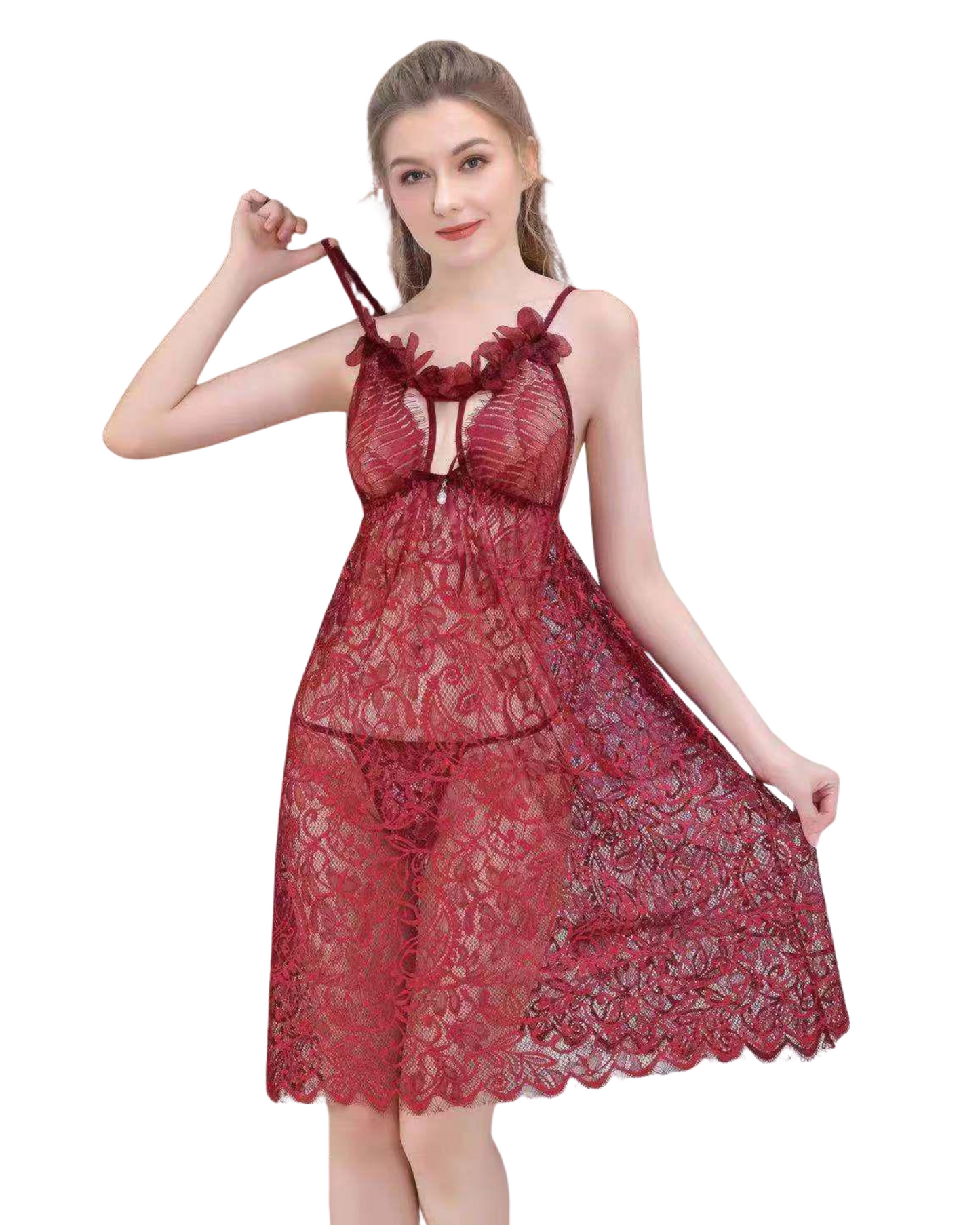 Crimson Petal Full Lace Babydoll Set