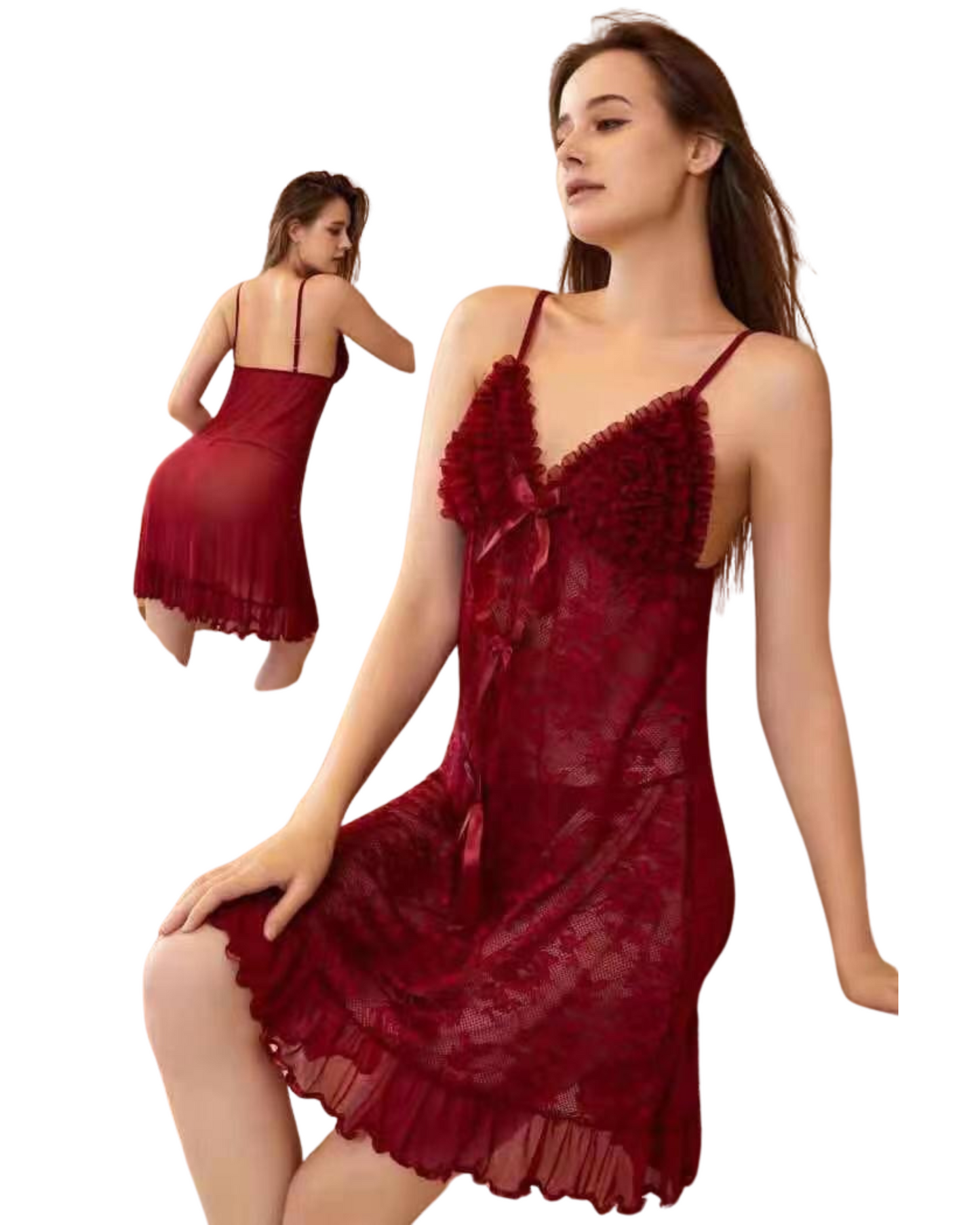 Ruby Ruffle Lace-Accent Chemise