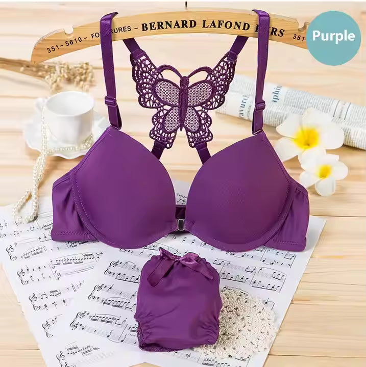 Front-Open Push-Up Bra Set with Butterfly Back – Sexy Underwire Lingerie for Women