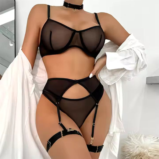 G String Mature Sexy Nude Solid Black Color Fancy Women Breast Lift Madam Bra Panty Underwear