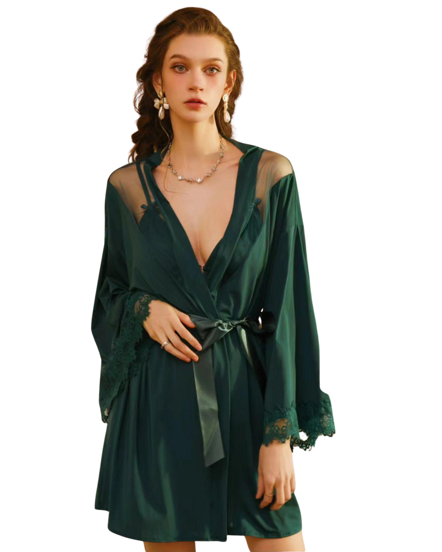 Forest Mystique Sheer-Sleeve Robe
