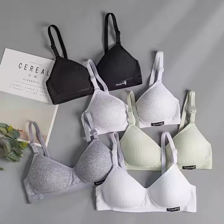 Skin-Friendly Padded Wireless Bralette – V-Neck Thin Cup Cotton Bra for Women