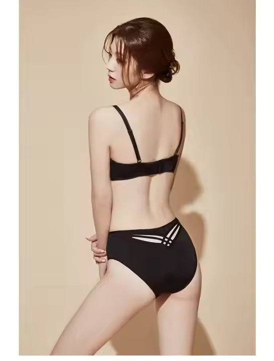 American Style Breast Gather Bra Set – Sexy Steel Ring Thin Cup Underwear for Women